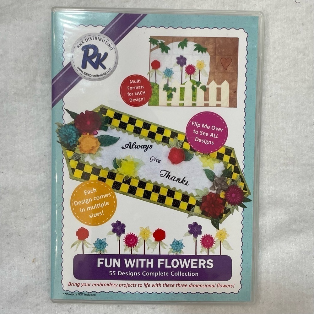 RNK Fun with Flowers Design CD 55 printable floral embroidery patterns, 3-D‌‌‌‌‌